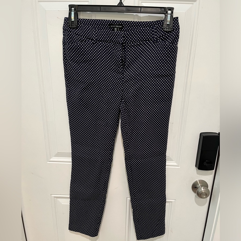 Willi Smith navy blue polka dot work pants